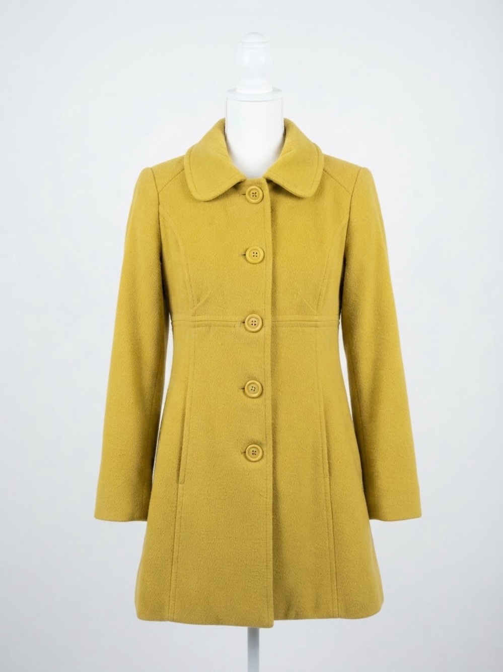 Costa Blanca Yellow Wool Blend Empire Fit Flare Mod Coat